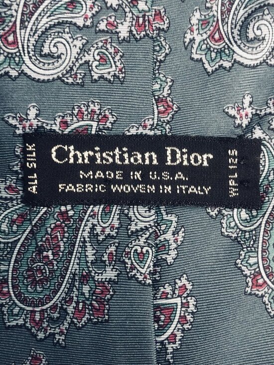Vintage Christian Dior Silk Tie Made in USA Fabric Woven in Italy Sage Paisley - Picture 6 of 7